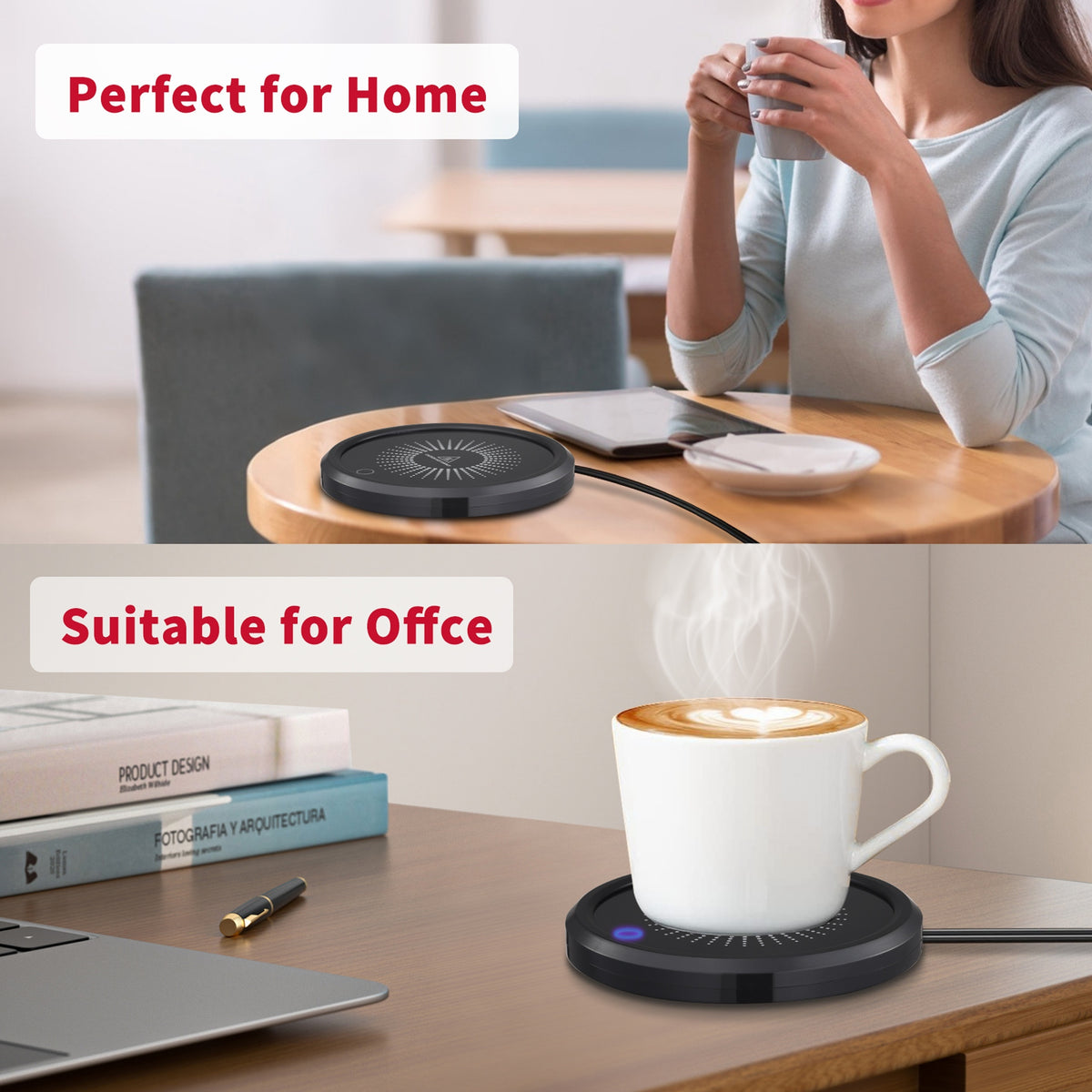 LALAYUAN Electric Mug Warmer, Fast Heating Coffee Cup Warmer with Temperature Control, 110V US Plug, Plug Powered Beverage Heater, with Desk, for Coffee Lovers, Coffee, Milk, Tea, Candle Wax Gift