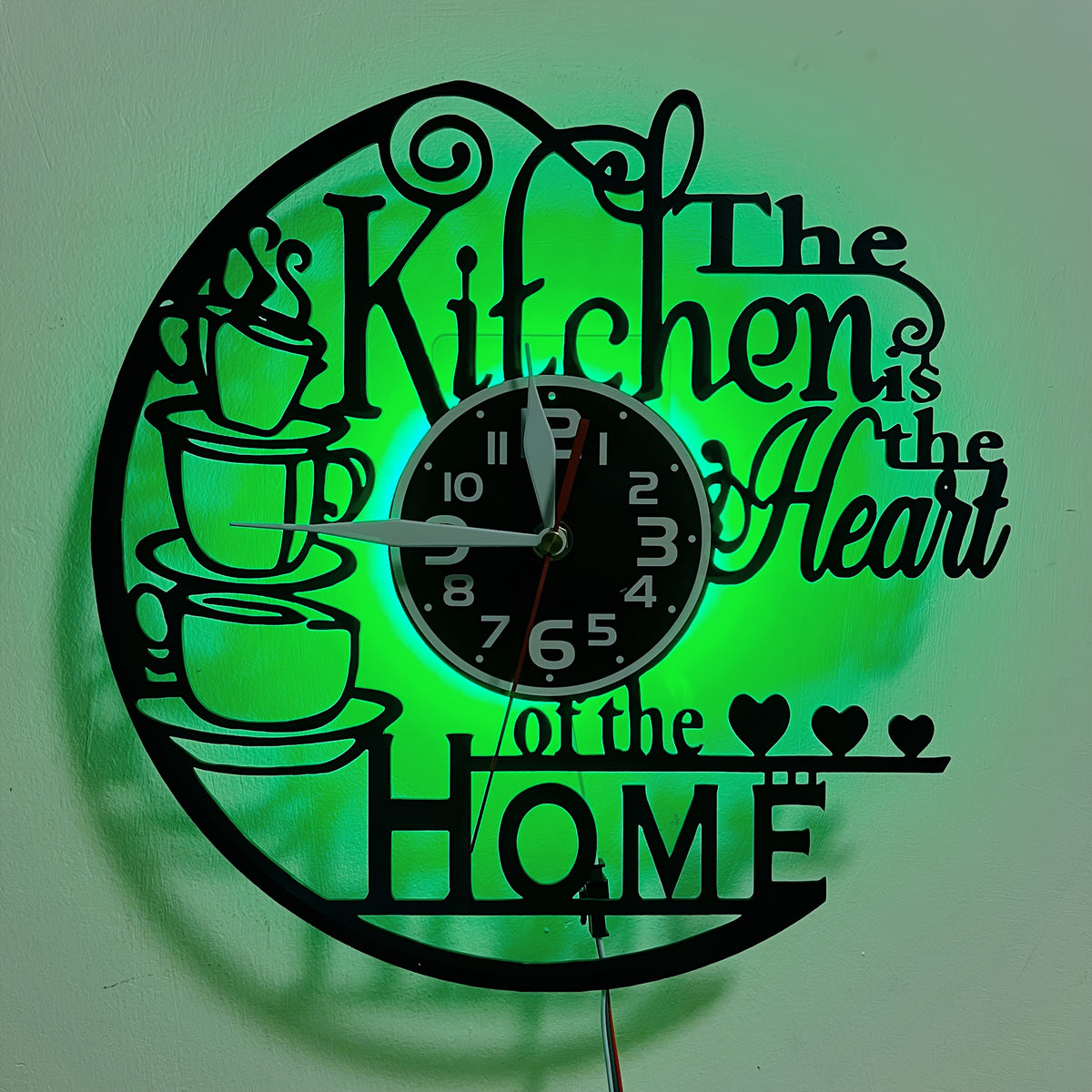 Vinyl Record Wall Clock with Heart of Home Crown Design, Silent Vintage Kitchen and Living Room Decor with Optional 7-Color LED Mood Lighting