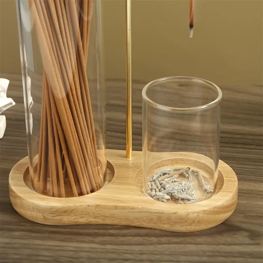 2-in-1 Glass Incense Burner with Removable Ash Collector and Candle Holder- Suitable for Meditation, Yoga, Tea Spaces, and Home Decor- A Practical Tool for Relaxation and Spiritual Practice