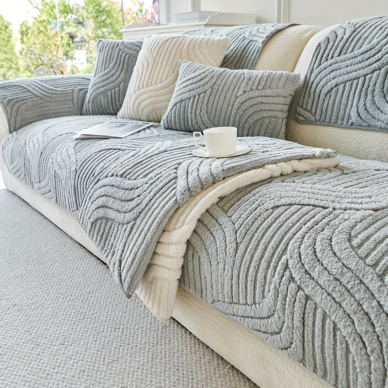 1pc of Plush, Non-Slip Sofa Cover That Is Modern And Luxurious, Pet-Friendly, Breathable, And Stylish for Home Decoration. It Is Appropriate for The Living Room, Bedroom, Or Office, Made from Polyester Fabric, Machine Washable, And Without Any Print