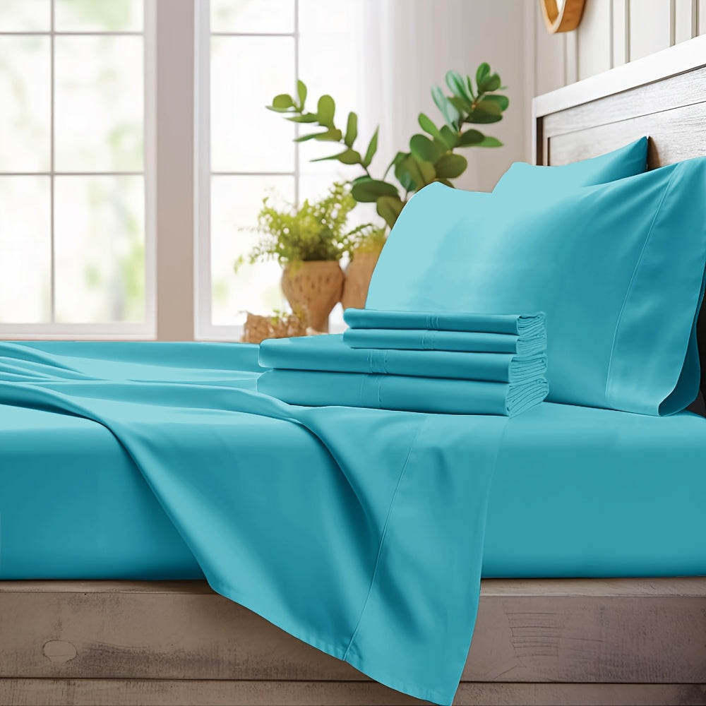 4pcs Bamboo Cooling Bedding - Cooling Bamboo Fiber Fitted Sheet Set, Extra Deep Bamboo Sheet Set- Suitable For Hot Sleepers, Kids, Children Pillowcases, Flat Sheet And Fitted Sheet - A Perfect Gift For Family, Queen And King Sizes, Next Day Delivery
