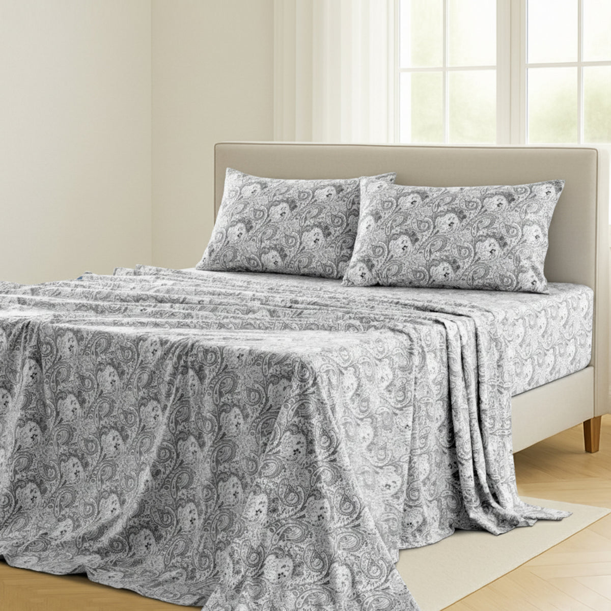 LUX Decor Paisley Bed Sheet Set, 3/4 PCs Soft 100% polyester Wrinkle Free Sheets – Luxurious Printed Bed Sheets with Deep Pocket Fitted Sheet & Pillowcases – Available in 6 Sizes & Multiple Colors