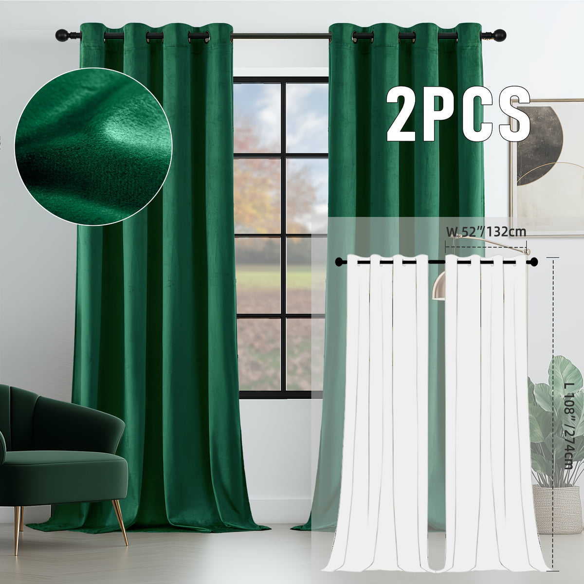 2pcs Velvet Room Darkening Curtains | Vintage Soundproof and Thermal Insulated, Elegant Soft Velvet Grommet Top Curtains for Living Room and Bedroom, Unlined, Solid Color, Fashionable Valentine'S Day Décor
