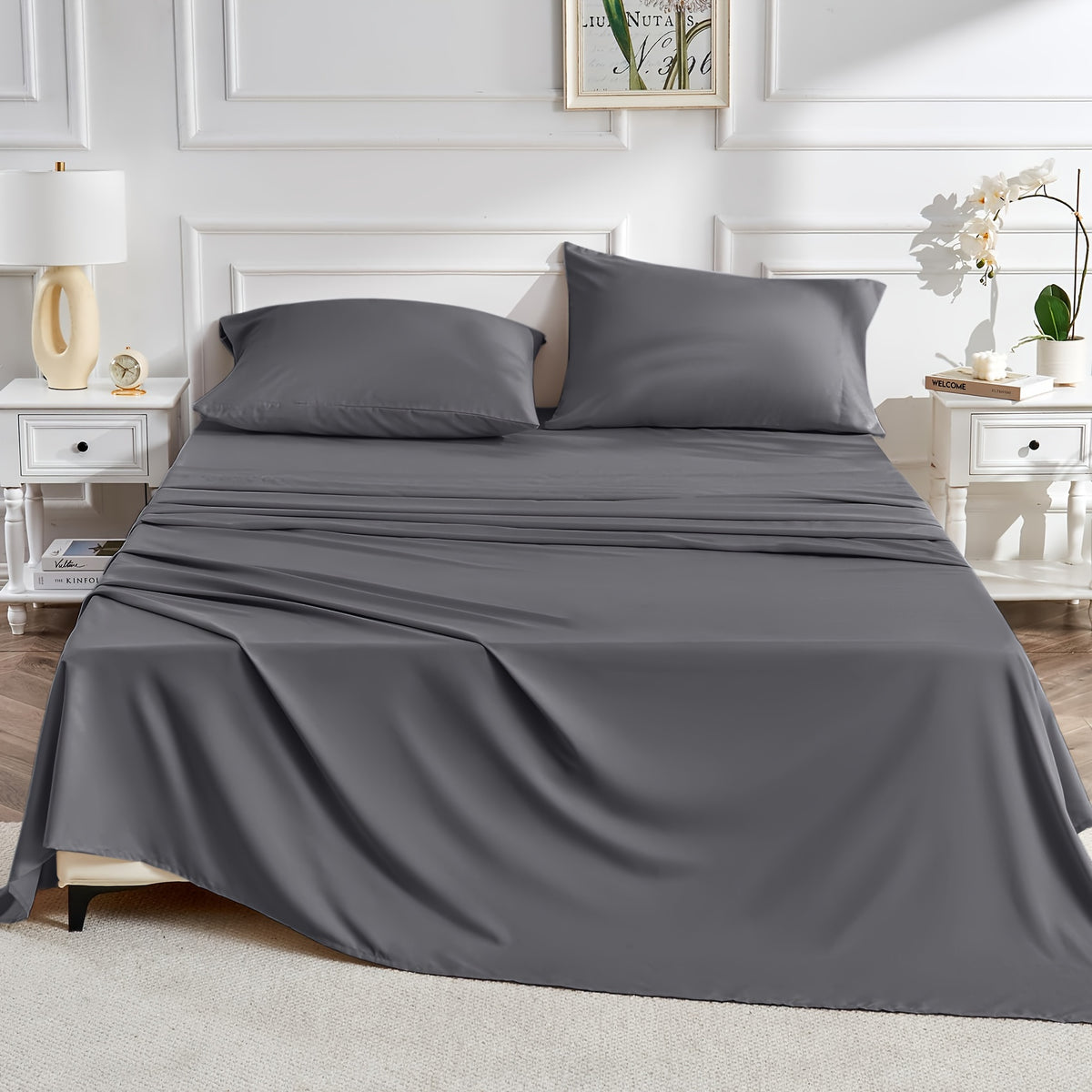 4pcs 2000 Thread Count Cooling Bamboo Bed Sheets Set, Breathable Soft Hotel Bed Sheets with 16" Deep Pocket, Wrinkle & Shrink Resistant, Includes Fitted Sheet, Flat Sheet & 2 Pillowcases, All-Season Luxury Bedding for Hot Sleepers