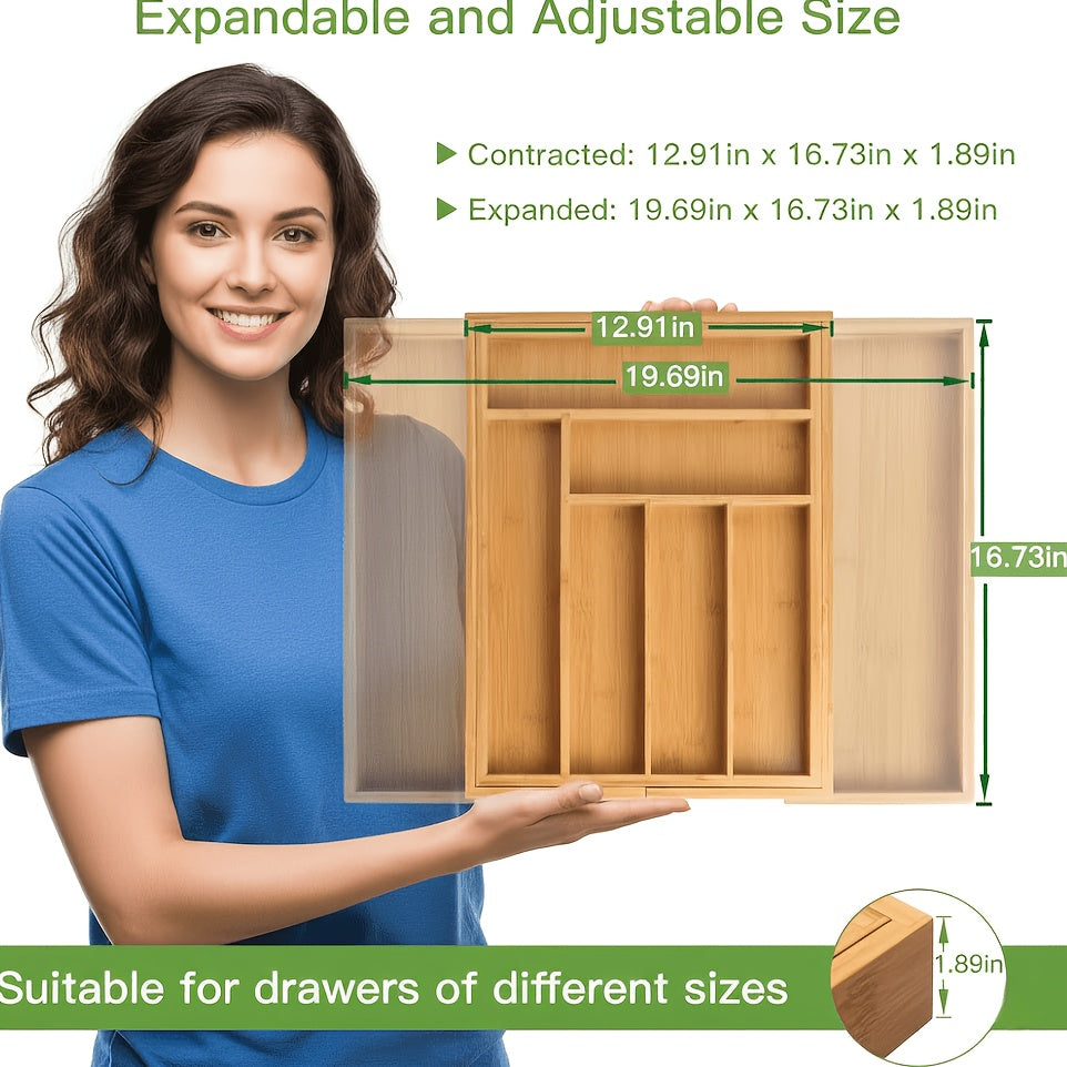 Versatile Bamboo Expandable Drawer Organizer for Cutlery, Adjustable Tray, Wooden Drawer Dividers for Organizing Silverware, Cutlery And Knives in The Kitchen, Bedroom Or Living Room