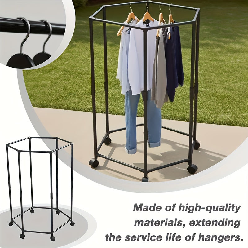 Hexagonal Rotating Garment Rack with Wheels - Heavy-Duty Freestanding 360-Degree Spinning Hanger Suitable for Laundry Room, Space-Saving Mobile Clothing Display, Sturdy Metal Frame for Home Storage & Retail Use, Portable Wardrobe