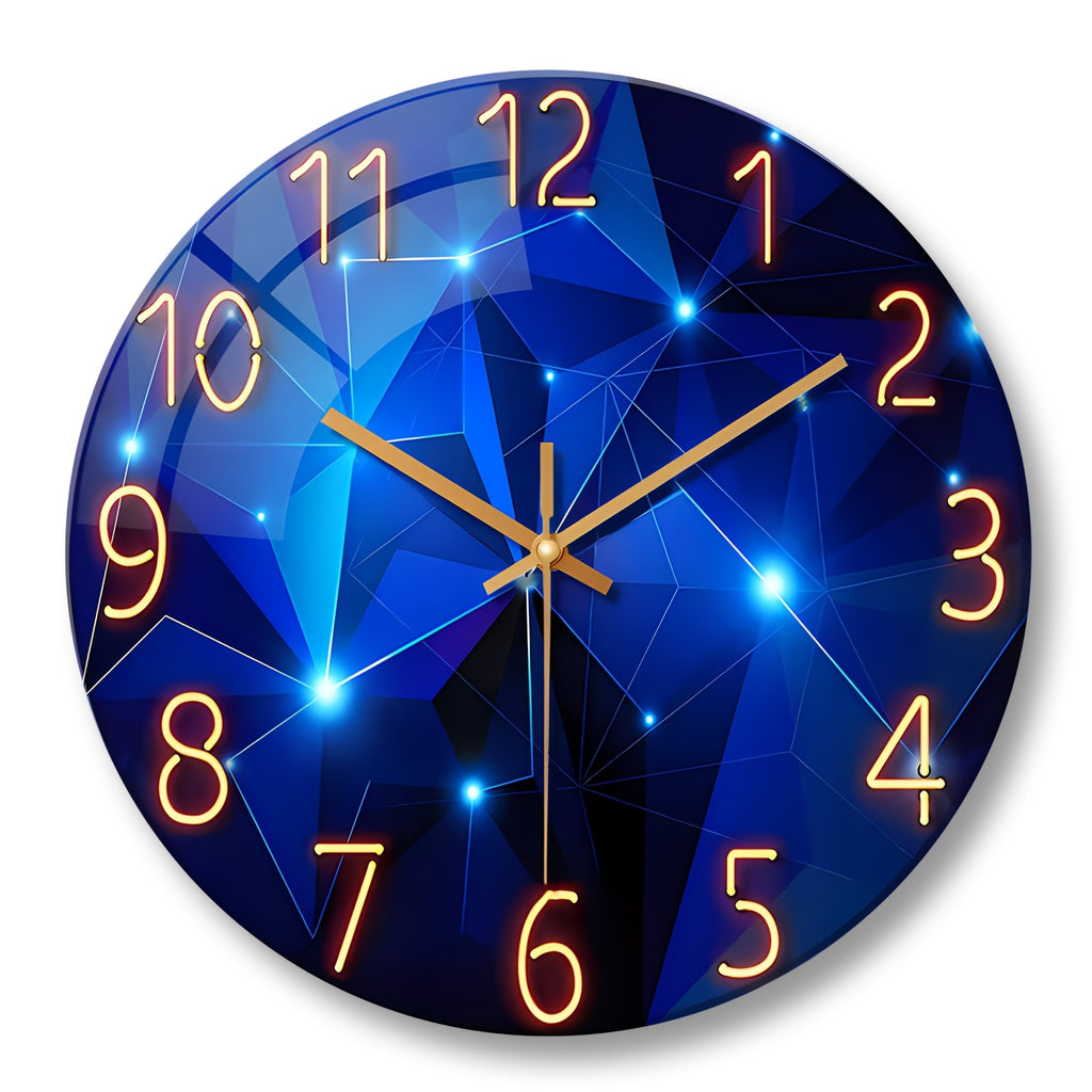 Large Modern Blue Glass Wall Clock - Dark Blue Accessories, 12-24 Inch Silent Quartz Clock, Battery-powered, Suitable for Living Room, Bedroom, Office Decorative Clock, Housewarming Gift, Home Decoration, Fantasy-style Design