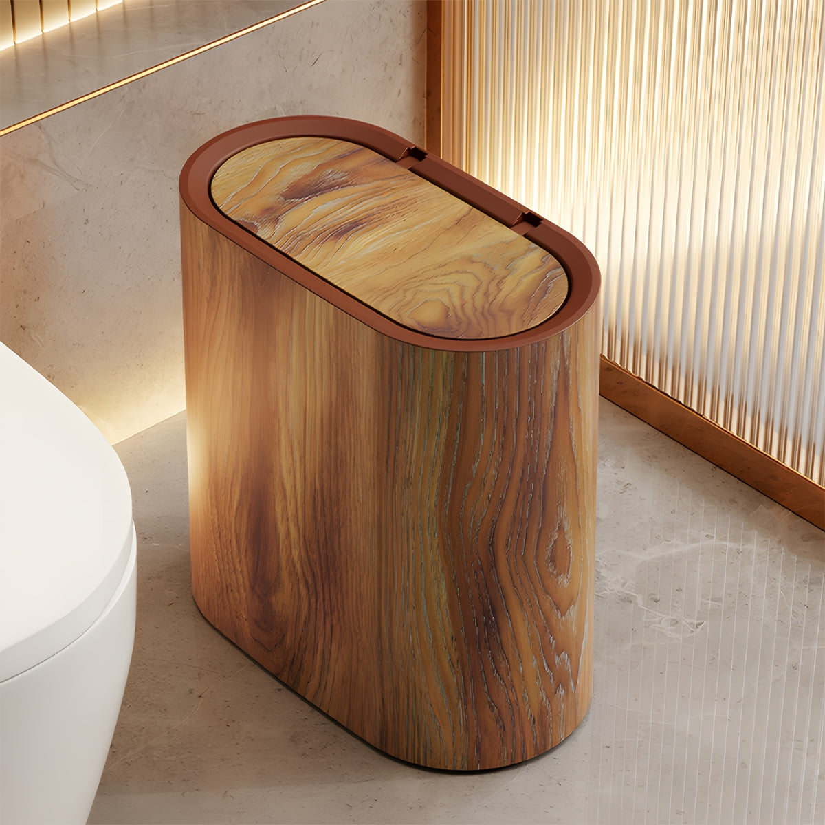 2pcs Trash Can with Marble And Wood Grain Pattern, Plastic Wastebasket with Built-in Handles, Easy to Clean, Rustproof, Space-Saving Design, Ideal for Small Spaces In Bathroom, Laundry, And Home Office, (2pcs/1pc), Halloween Gifts, Christmas Gifts