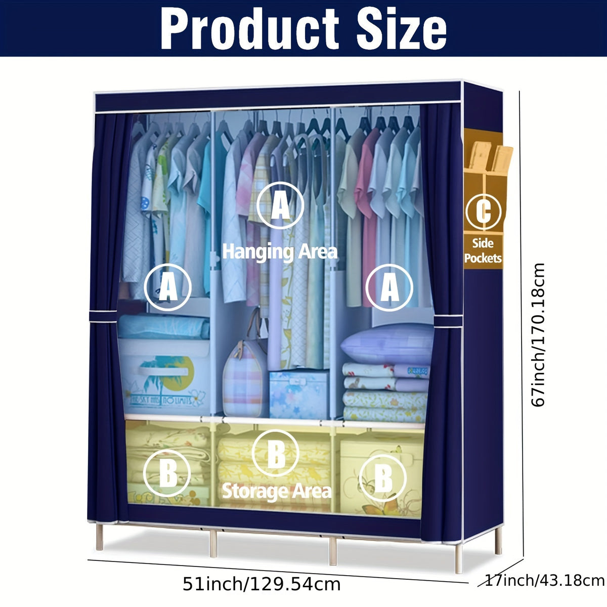 Portable Closet Storage Organizer Clothes Wardrobe Shoe Clothing Rack Shelf Dustproof Non-woven Fabric, Portable Closets
