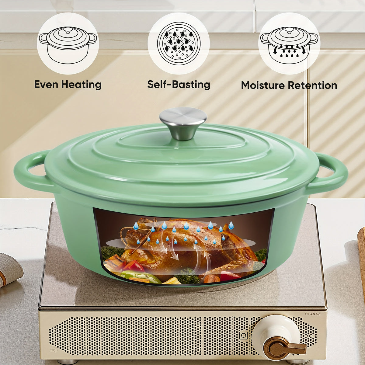 4.5QT Enameled Dutch Oven Pot With Lid, Cast Iron Dutch Oven With Dual Handles For Bread Baking, Cooking, Non-stick Enamel Coated Cookware