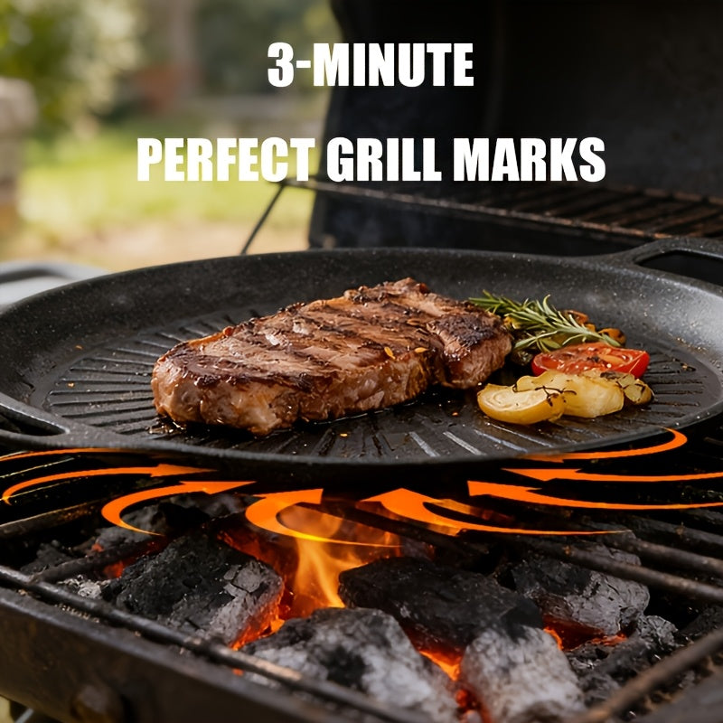 Non-Stick Frying Pan with Oil Brush, BBQ Griddle Pan with Even Heat, Oil Drain Groove And Double Handles, Multi-Functional Non-Stick Pan, Easy Clean, for Outdoor Cooking, Family Gatherings And Restaurant Use