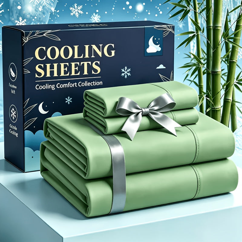 4pcs Cooling bedding - Extra Deep Pocket Breathable And Cooling - Suitable for Hot Sleepers And Sweats, Children Pillowcases, Flat Sheet And Fitted Sheet - A Perfect Gift for Family, Queen And King Sizes, Day Delivery - Random Color