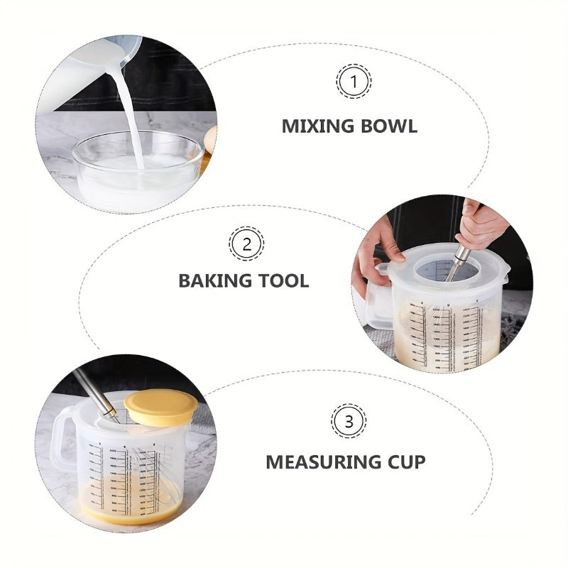 Multi Functional Mixing Bowl with Lid, 84.54oz Large Capacity, Equipped with Measuring Cup and Scale. Splash Proof Design, Durable Plastic, Perfect for Salad Making, Baking and Food Storage.