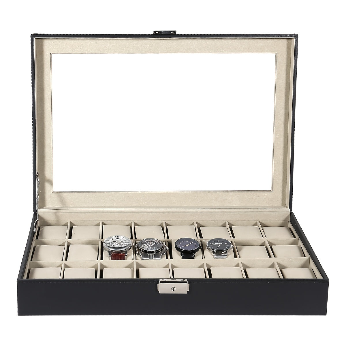 Watch Box, 24 Slots Watch Case, Watch Box Organizer Jewelry Storage with Large Glass Lid, Watch Display Case, Watch Box for Men & Women, Decorative Jewelry Boxes