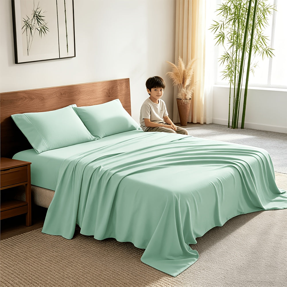 4pcs Bamboo Cooling Bedding - Cooling Bamboo Fiber Fitted Sheet Set, Extra Deep Bamboo Sheet Set- Suitable For Hot Sleepers, Kids, Children Pillowcases, Flat Sheet And Fitted Sheet - A Perfect Gift For Family, Queen And King Sizes, Next Day Delivery