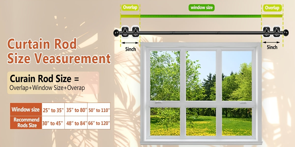 Curtain Rods No Drilling For Windows, 5/8 Inch Diameter Drapey Pole With No Drill Curtain Rod Brackets (2pcs, Black, 30 To 45")