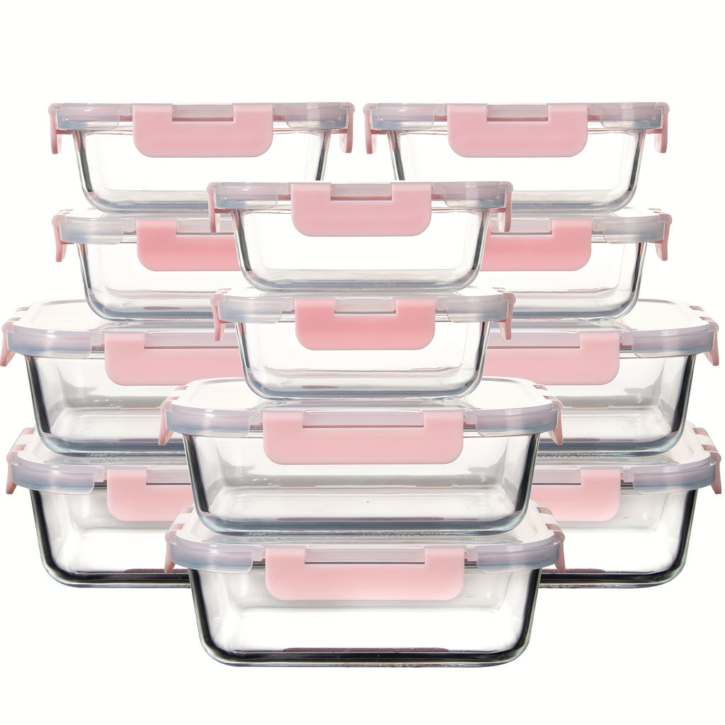 24pcs (12 Lids+12 Glass Bowl) Borosilicate Glass Food Storage Containers with Airtight Lids, Ideal for Meal Prep, Lunches - Microwave and Dishwasher Safe