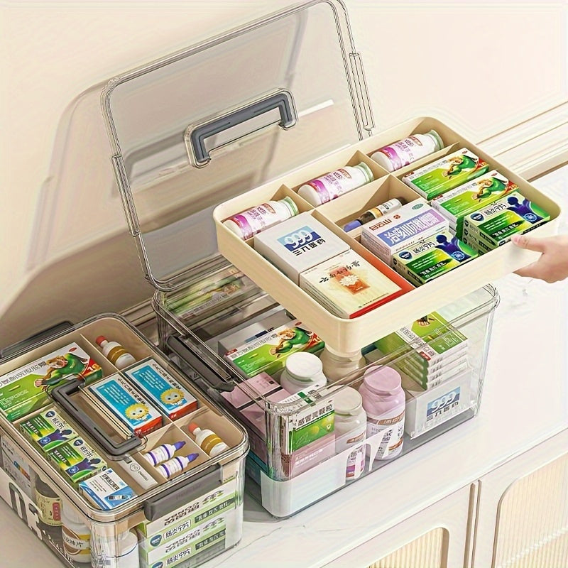 1pc Large Capacity Medicine Storage Box with Easy-Grip Handles - Durable, Multi-layered Plastic Pill Organizer for Household, Travel & Office Use - Secure, Space-Saving Sundries Storage Solution