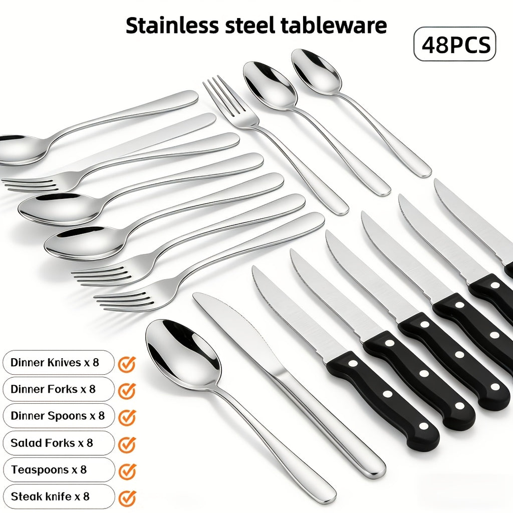 72pcs/48pcs/20pcs Stainless Steel Silverware Flatware Cutlery Set, Includes Dinner Knife Fork Spoon Steak Knives, Food Grade Rust And Scratch Resistant Tableware