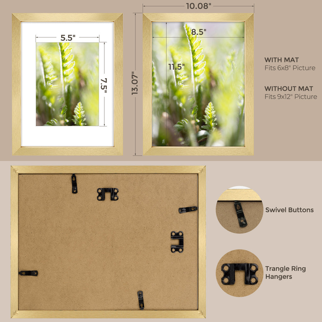 6 Packs 6x8/8x10/9x12/11x14/16x20 Picture Frames Set, Engineered Wood Gallery Wall Frame Set with Plexiglass - Wall Mounting or Tabletop Display