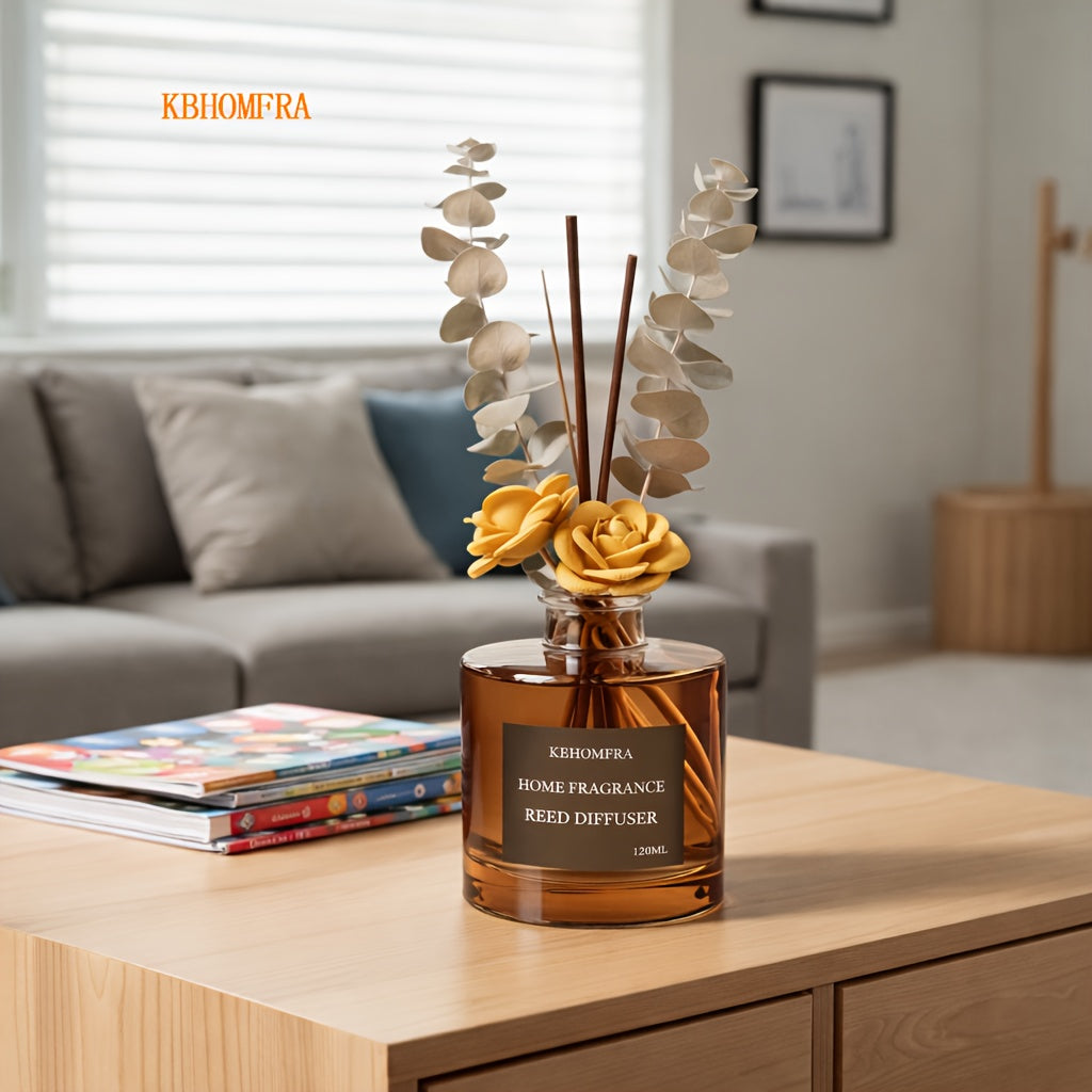 KBHOMFRA Rattan Reed Diffuser, Infused with the Fragrance of Jasmine, Cedarwood, and Gardenia, Paired with Autumn-themed Dried Flowers and Rattan Reeds. Contains 4.06oz of Essential Oil for Long-lasting Fragrance, up to 90 Days. Suitable for Living