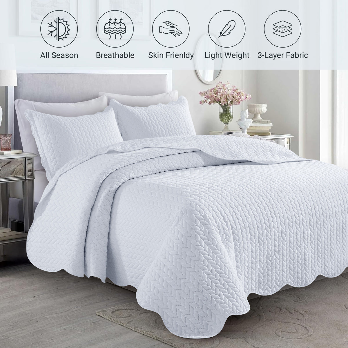 Lightweight Quilted Bedspread – Soft and Breathable Quilt Set, All Season Microfiber Bedding, Modern Style Soft Bedding Set, Twin, Full / Queen, King Sizes, Machine Washable Halloween Christmas