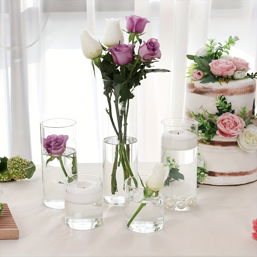TOMNK 15/18/24/48pcs Glass Cylinder Vase in 3 Different Sizes (4In/8In/12In H), Clear Candle Holder, Tall Clear Vases for Halloween Decorations, Wedding & Party Centerpieces, Glass Flower Vase for Home Decor Party