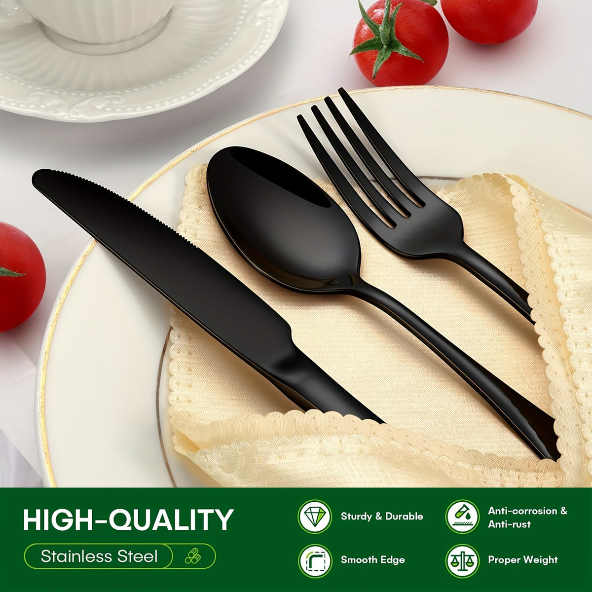 24/60pcs Silvery/Black Stainless Steel Tableware Suitable for 4/12 People to Use, Steak Knife, Salad Fork, Dessert Spoons, Cutlery Set with Gift Box, Kitchen Additions, Home Outdoor, Wedding Camping Stuff, Christmas Party Gift, Dishwasher Safe