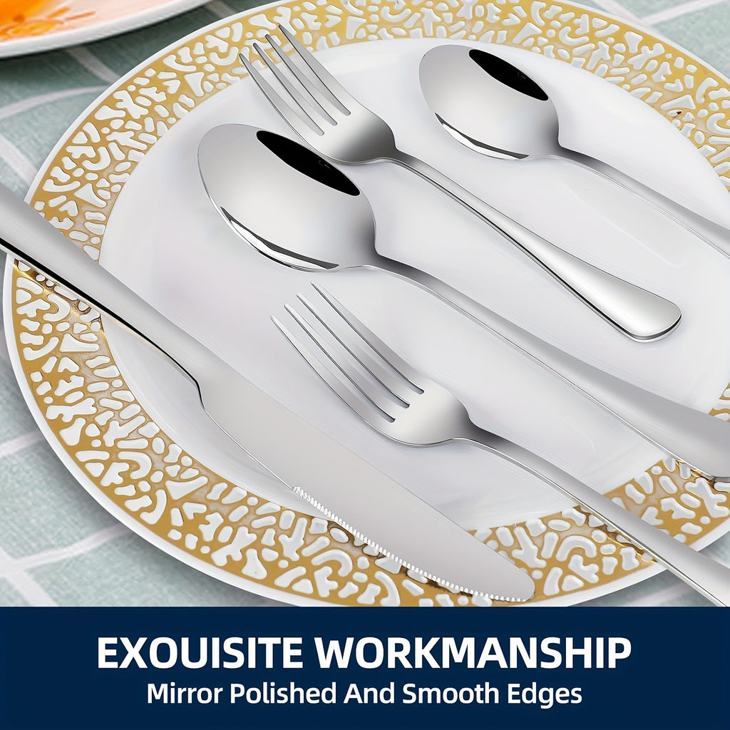 20/24/30/65pcs Stainless Steel Silverware Set, Flatware Set for Kitchen, Cutlery Set with Forks, Spoons, Knives, Serving Set, Modern Flatware Set Service for 4/4/6/12