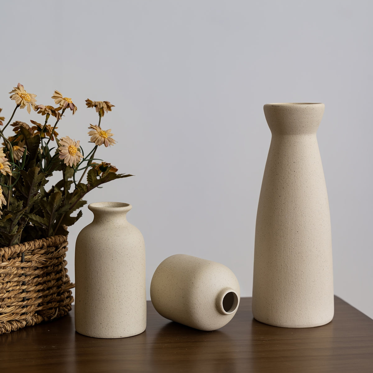 3pcs Boho/Bohemian Ceramic Vase Set - Matte Nordic Minimalist Modern Geometric & Floral Designs for Elegant Home Decor | Perfect for Living Rooms, Entryways, Bookshelves, TV Consoles, Bathroom Vanity | Holiday Birthday Gifts Vases Home Decor