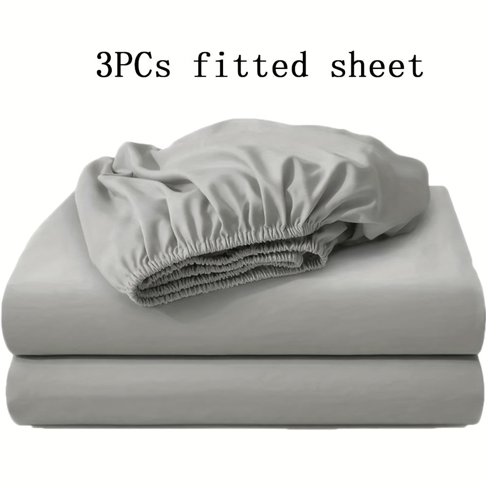 3pcs Soft Comfortable Bed Sheets Mattress Cover | Include 2 Pillowcases, Layered Fitted Sheet with Solid Color Bedding Design, Ideal for Bedroom, Guest Room, and Hotel Mattress Protection