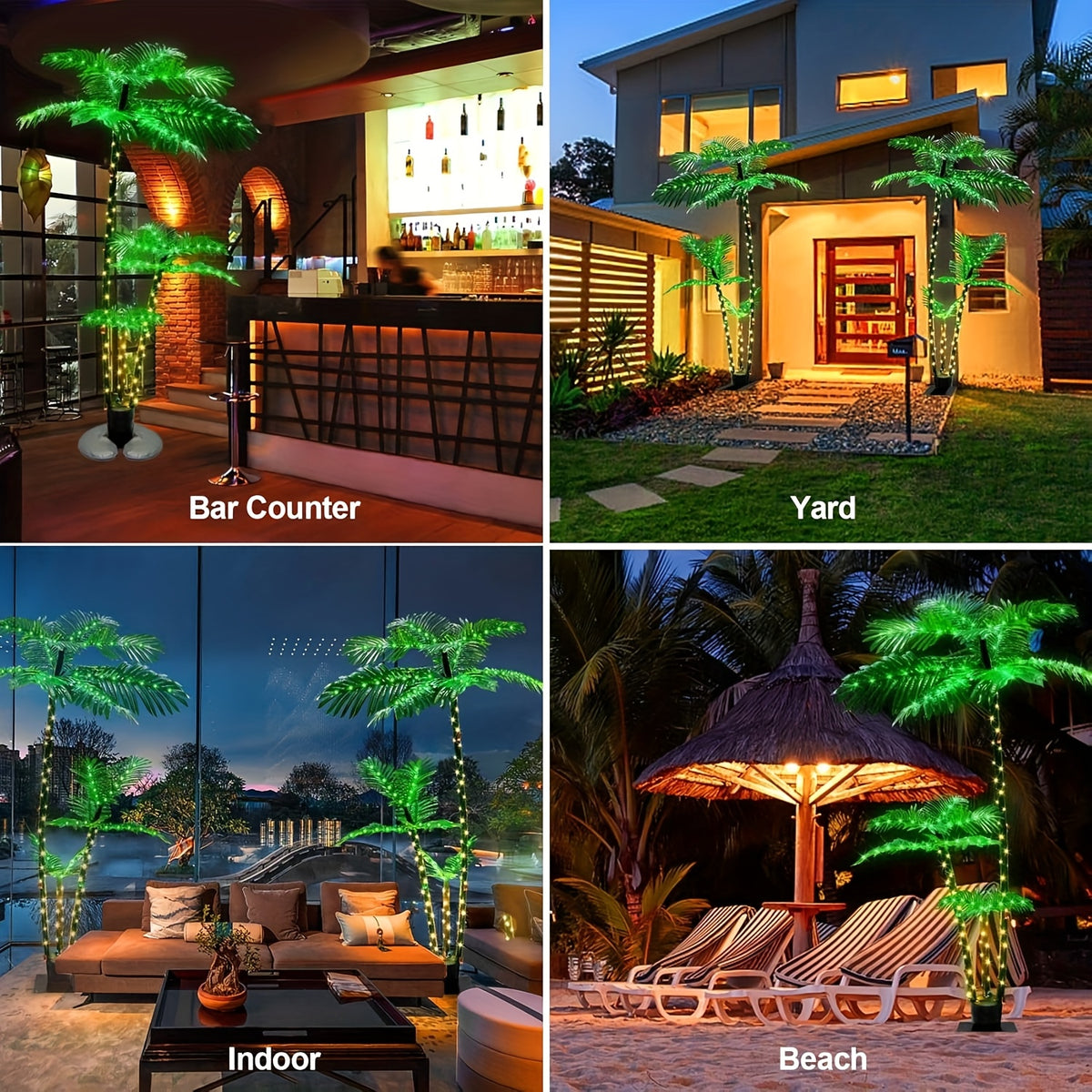 Solar-Powered 7ft Triple Trunk Artificial Palm Tree with 260 LED Lights - Metal Outdoor/Indoor Decor for Tiki Bars, Patios, Beaches, Holidays & Parties (Christmas, Halloween, Valentine's Day), Palm Tree Decor, Holiday Decoration, Tropical Decor, Durable D