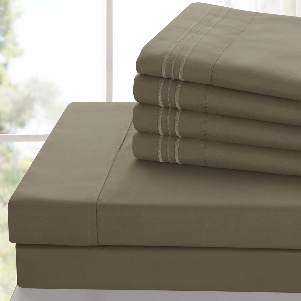 Lux Decor 6 Pieces Solid Bed Sheets Set - Modern Soft Comfortable Bedding Set, Hotel Luxury Skin Friendly Cooling Sheets & Embroidered Pillowcases Without Filler - All Seasons Bed Sheet with 16 Inches deep Pocket, Breathable Skin Friendly & Cooling Sheets