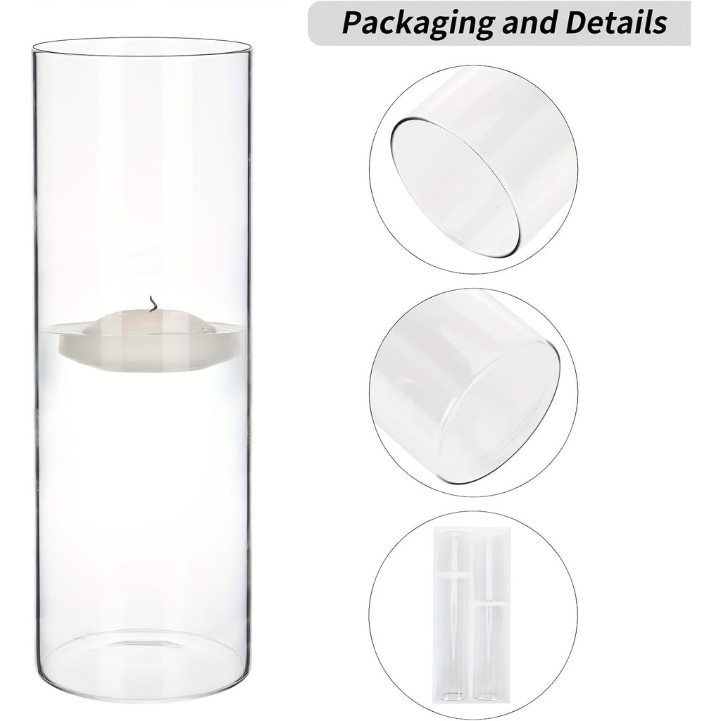 TOMNK 12/24pcs Glass Cylinder Vase 4, 6.8, 9, 12 Inch Glass Candle Holder Clear Vases for Centerpieces Tall Flower Vase for Wedding Home Decor Party 4 Different Sizes, Suitable for DIY Candle Making