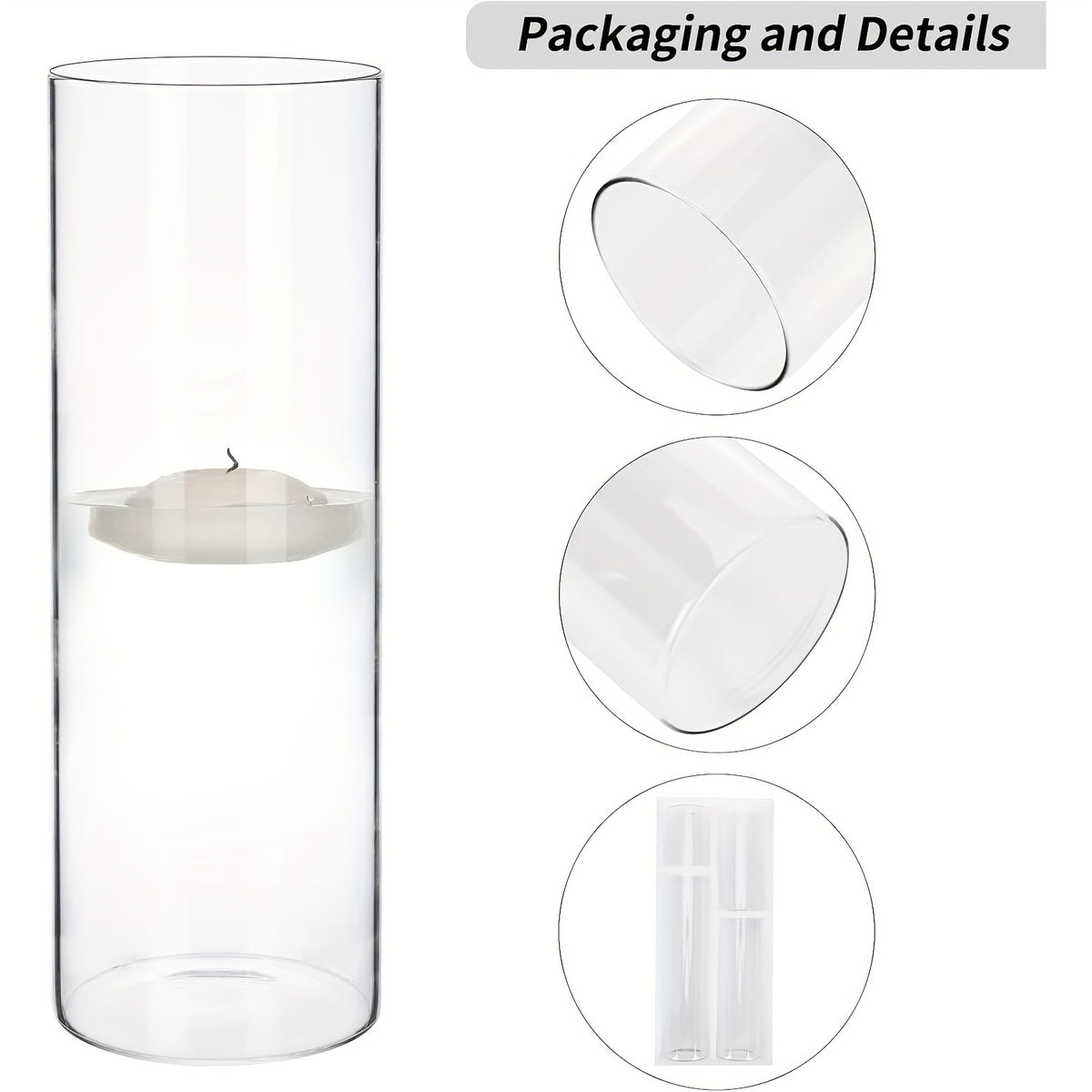 TOMNK 12/24pcs Glass Cylinder Vase 4, 6.8, 9, 12 Inch Glass Candle Holder Clear Vases for Centerpieces Tall Flower Vase for Wedding Home Decor Party 4 Different Sizes, Suitable for DIY Candle Making