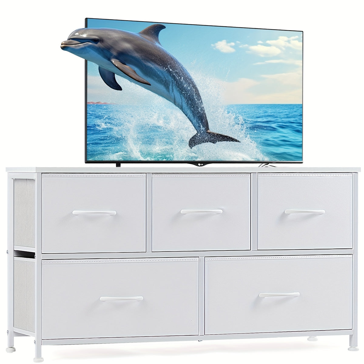 5-Drawer Cabinet Tower, Father'S Day Gift, TV Stand for Bedroom, TV Dresser for 45 Inches, Media Console Table, Entertainment Center with 5 Fabric Drawers Cabinet And Open Storage Shelf Other (Furniture) Cabinet for Living Room, Hallway