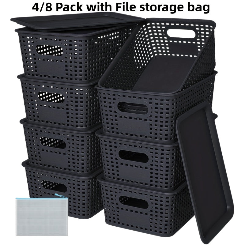 8/4-Pack-Space-Saving Organizers with Lids for Shelves/ Closet/ Desk | Multi-Scene Use In Dorm, Playroom & Office (10"x7"x4", Declutter Essential) with A File Organizer Bag, The Best Gifts for Easter Sunday And Mother's Day