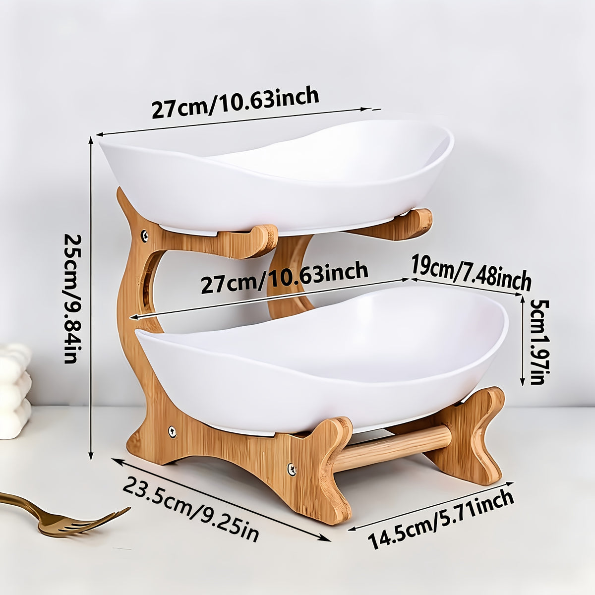 2/3-Tier Creative Plastic Fruit Plate | Elegant Wooden Design Suitable for Family Snacks And Bread Plastic Trays in The Living Room, Space-Saving Design, Easy to Assemble, Birthday Gift