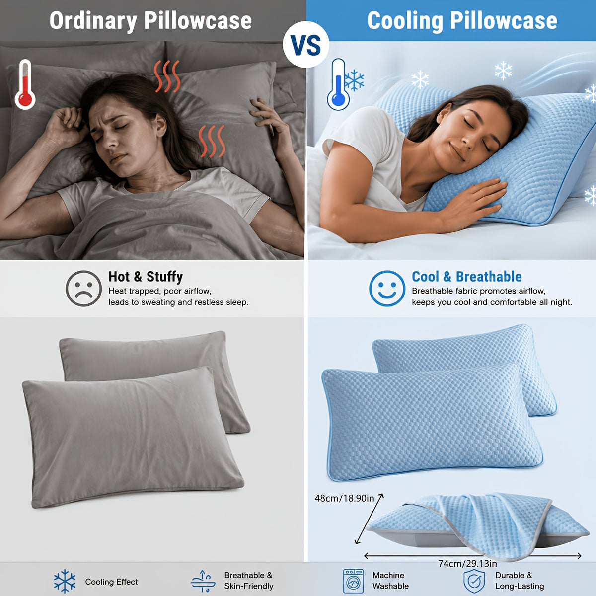 Two New Three-Dimensional Ice Bean Pillowcases Without Cores, Cool Air Conditioning Bedroom Pillowcases in Summer, Machine Washable