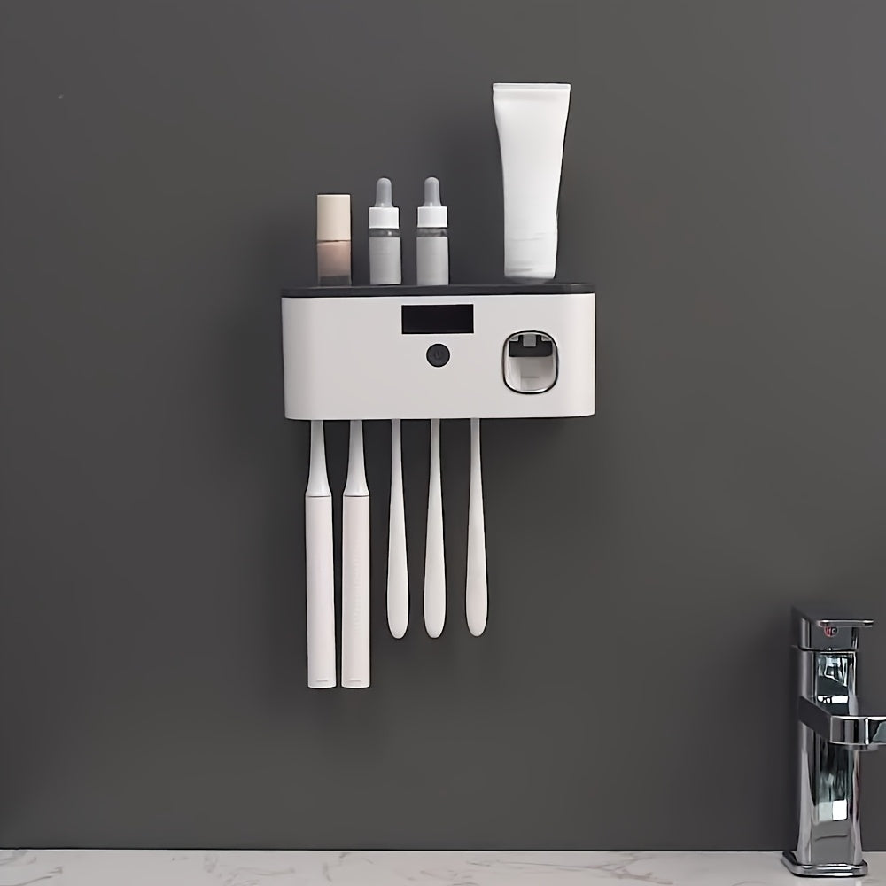 Wall-Mounted Toothbrush Holder, No-Drill Bathroom Toothpaste And Toothbrush Storage Rack - 4-Slot Design Modern Bathroom Organization And Home Decor