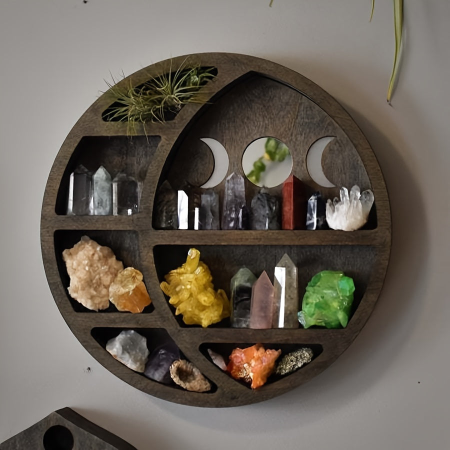 Crystal Wooden Shelf Moon Crystal Display Shelf Floating Shelf Shelf For Crystal Crescent Moon Shelf Round&Moon