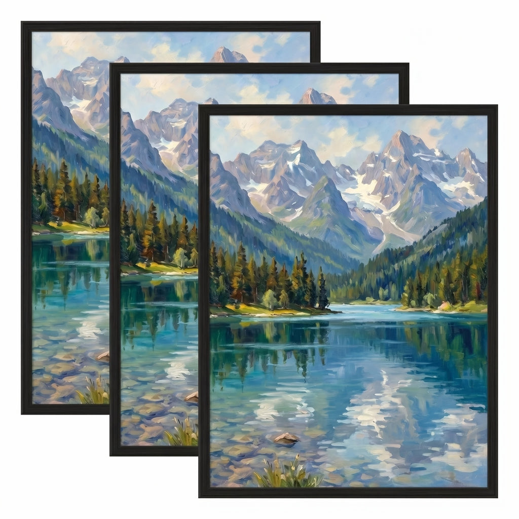 3 Pack Black 12x16 Picture Frames Scratch-Proof Photo Frames with Slide-In Strips, Horizontal/Vertical Wall Mountable Plastic Poster Frames Suitable for Rooms, Living Room, Bedroom - Assembly, Photo Gallery Frames