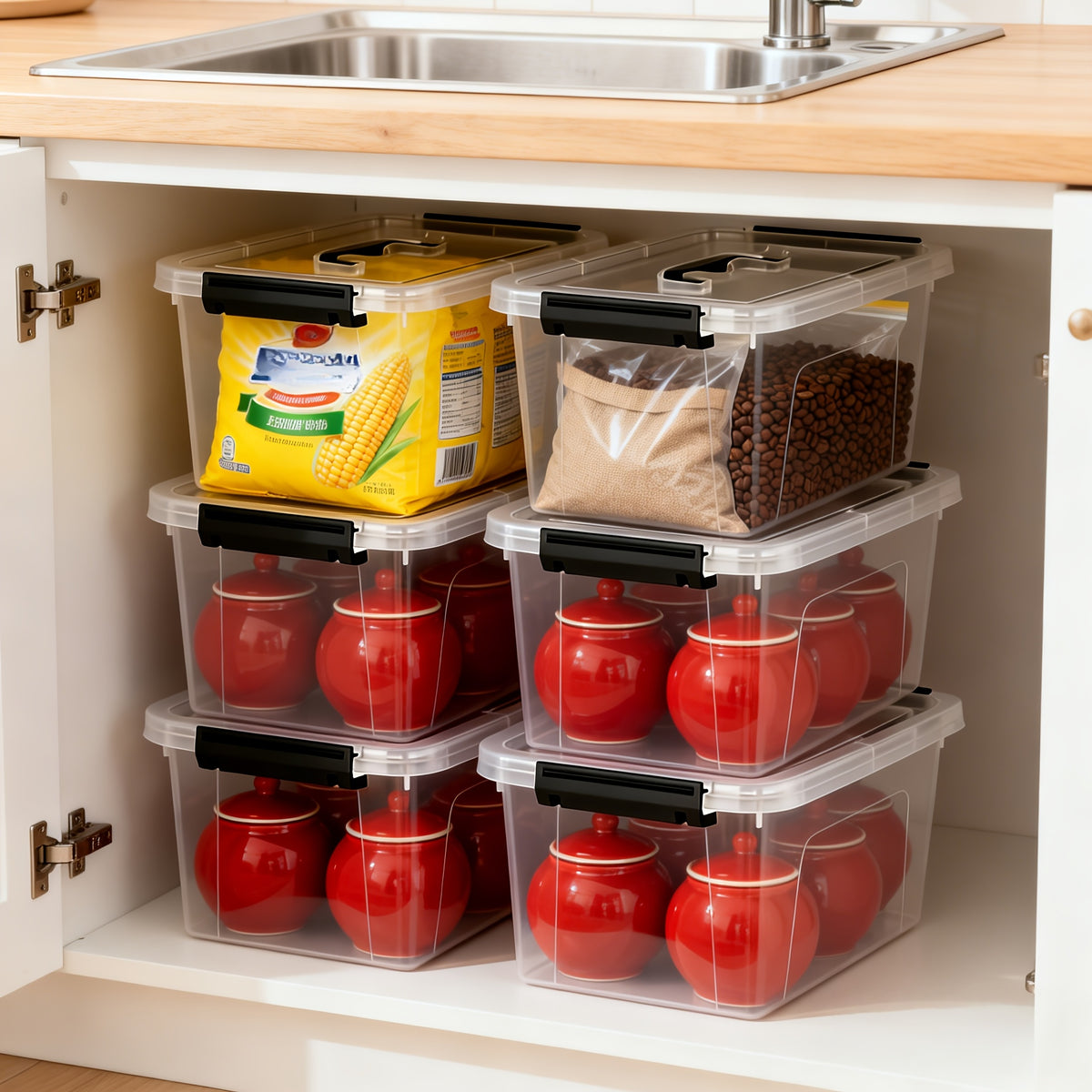6pcs Transparent Plastic Storage Box, Stackable Storage Container with Lock Cover And Handle, for Organizing, Books, Beads, Pantry Items, Multi-purpose Home Storage Accessories The Best Gifts for Thanksgiving And Christmas