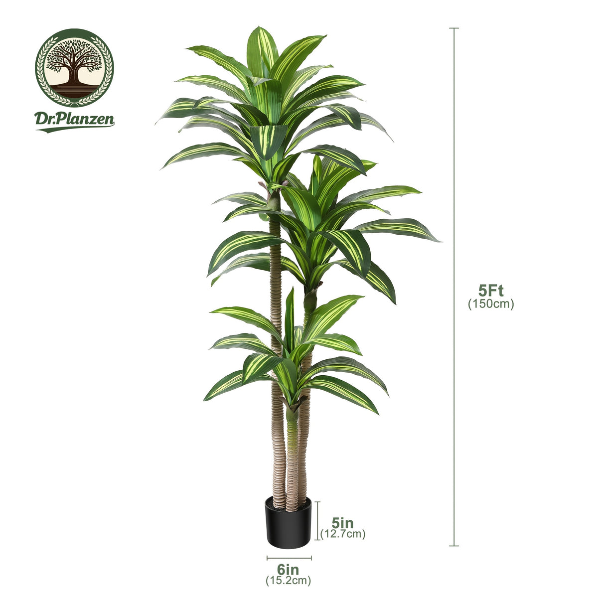 4ft/5ft/6ft Artificial Dracaena Tree in Pot - Realistic Faux Plastic Tropical Floor Plant with Easy Assembly, All-Season Indoor/Outdoor Decor for Home Office Living Room Porch, Housewarming Gift (Includes Container), Best for Christmas, Perfect for Thanks