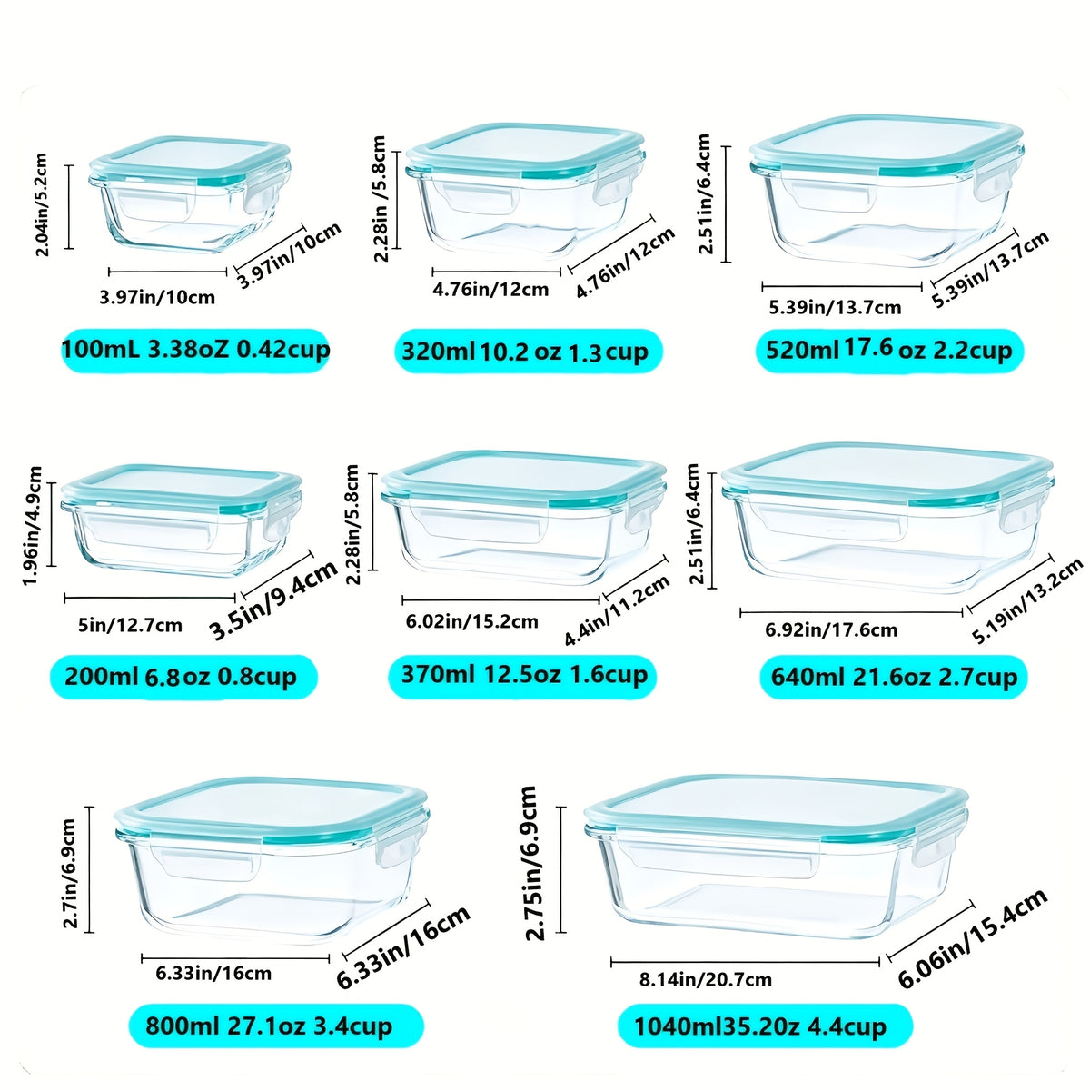16pcs Glass Container Seal Food Storage Box, Refrigerator Receive A Case, Seal Leak Proof, Easy To Clean Design, Microwave/freezer, Lunch Boxes | Sealed Storage | Durable Glass Box Lid Food Storage Containers (8 Lids + 8 Containers) Lunch Box