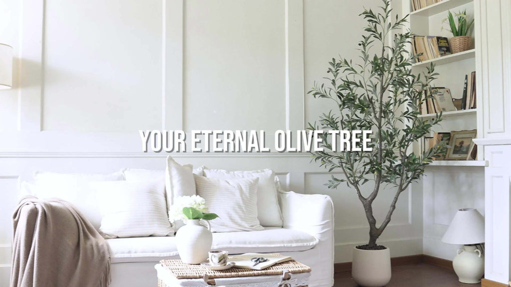 Artificial Olive Tree with Nursery Planter, 74 Inch, 7.2 Foot or 8 Foot Faux Greenery with Lifelike Leaves and Fruits for Home and Patio Styling