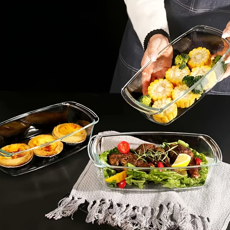 1/2pcs Large-Capacity Glass Baking Dish with Lid, 60.87oz/ 1.9 Qt, with Handles, Stackable, Microwave & Oven Safe, Specialized for Baking Bread & Cakes, Airtight Storage Container, Rectangular Toast Pan, Food Storage Container