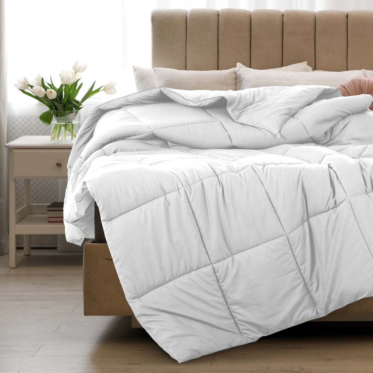 Lux Decor Comforter - All Season Quilt Comforter For Summer Sleeping With Corner Tabs - Soft, Breathable Versatile Bedding & Bedroom Decor - Luxurious Box Stitching
