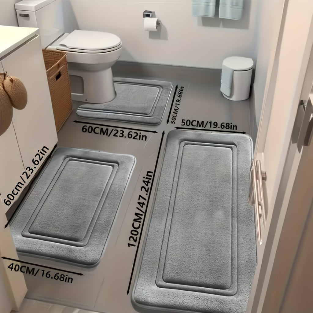3pcs 25D Sponge Bath Mats - Super Absorbent Non-Slip Shower Rugs, Thick Soft Bath Tub Floor Mat Suitable for Bathtub, Shower, Bathroom - Heavy Foot Traffic Areas, And Modern Bathroom Decor