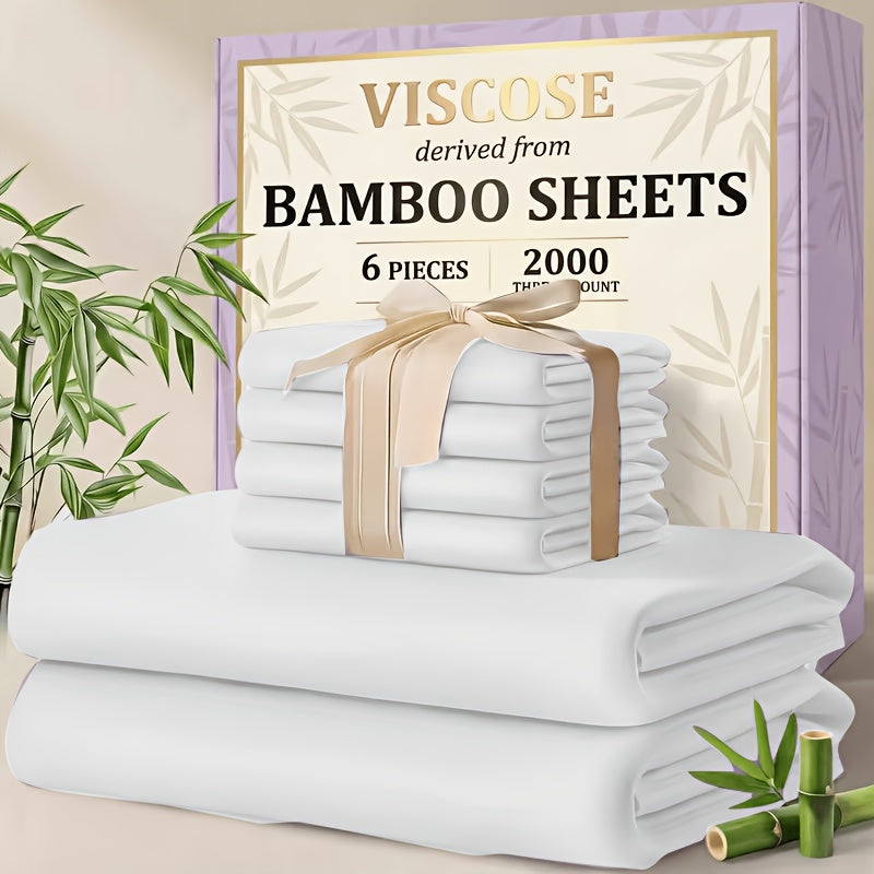 4/6pcs Cooling Bamboo Sheet Sets - Queen Size Soft 2000TC Luxurious Hotel Sheets, Luxury Kids Fitted Sheet, with 16-Inch Deep Pocket, Kids Sheet & Pillowcases And Breathable Night Sweats, Suitable for All Seasons, Twin/Full/Queen/King